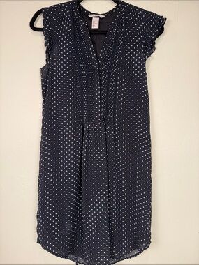 H&M Navy Blue Polka Dot Flutter Sleeve Dress Size 6 EUC